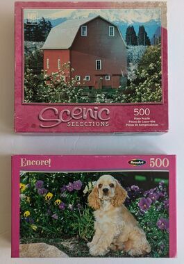 RoseArt Encore! & MB Hasbro Scenic Selections Lot of two 500 piece Jigsaw Puzzle